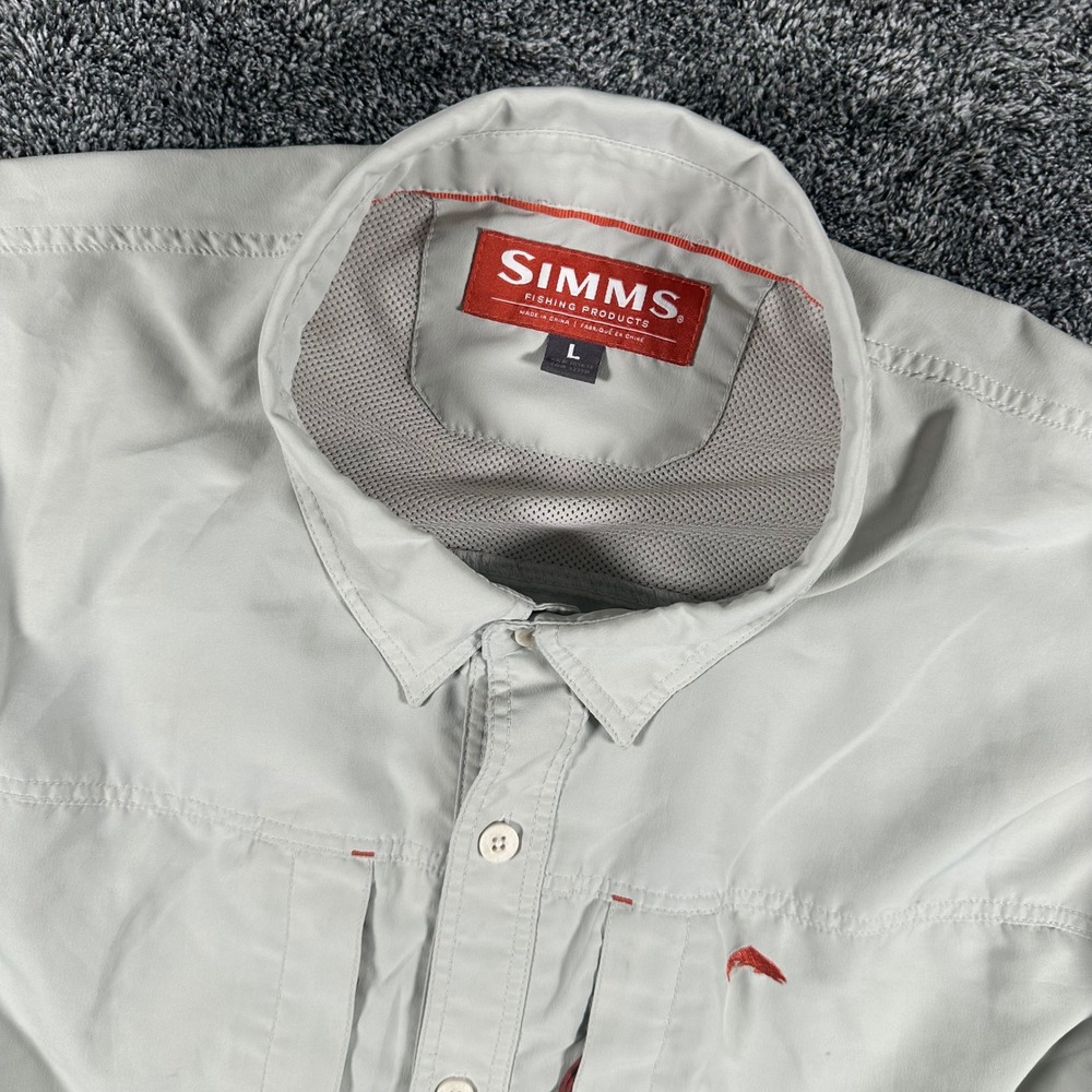 Simms Fishing Shirt Mens L Long Sleeve Gray Button Down Insect Shield Vented
